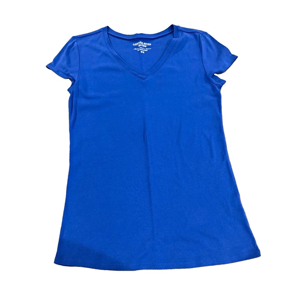Canyon River Blues Women's M Blue Knit V-Neck Short Sleeve Pullover Cotton Tee